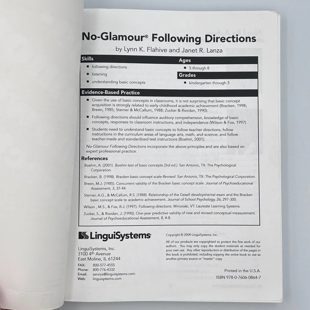 No-Glamour‎ Following Directions Flahive Lanza Teaching Parent Resource Book K–3
